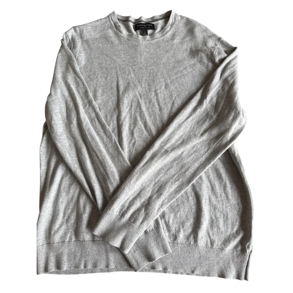 Banana Republic Mens Grey Premium Luxe Yarn Silk‎ Cashmere Blend Sweater Large